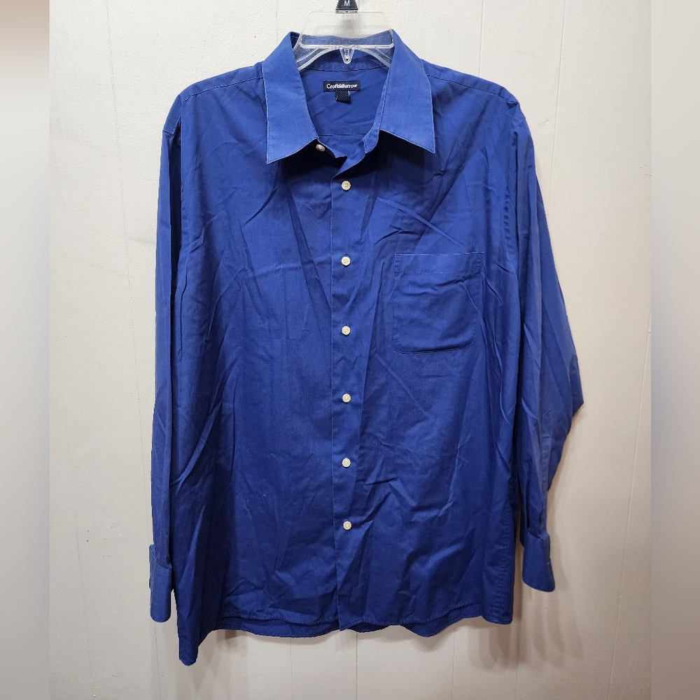 Croft & Barrow Shirt Large Button Front Blue Long Sleeve Casual‎ Office C254